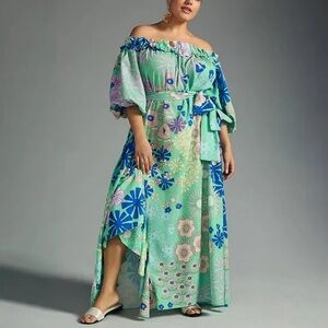 NWT Anthropologie Off the Shoulder Printed Maxi Dress